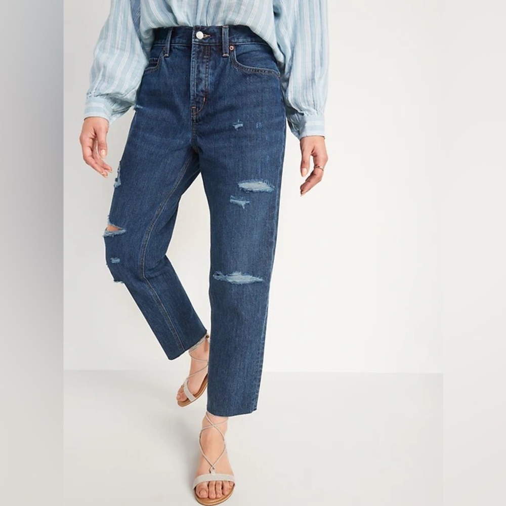 Old Navy High-Waisted Button Fly Slouchy Straight Crop Jeans.